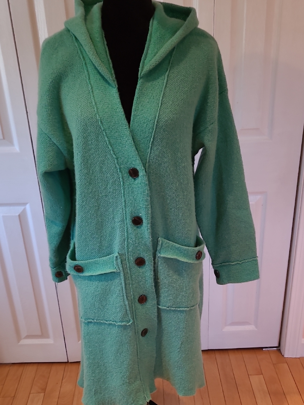DAVI & DANI Mint Green Knit Hooded Long Cardigan